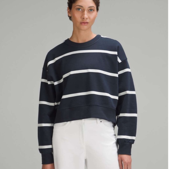 Lululemon Perfectly Oversized Cropped Crew *Stripe Boundless Stripe True Navy An - Picture 2 of 9